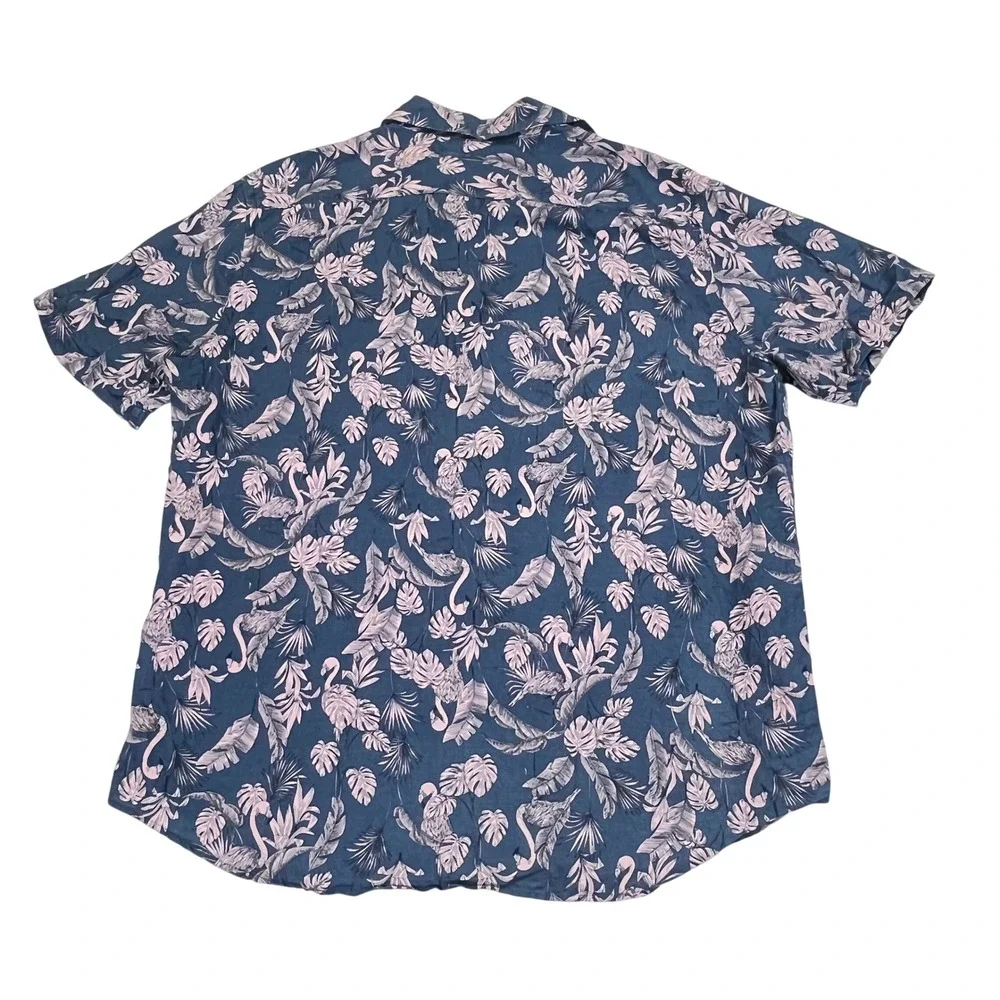 Banana Republic 100% Linen Shirt Blue Flamingo Tropical Coastal Beach Summer L